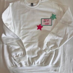 Gildan White Sweatshirt with Pink and Green Stars
